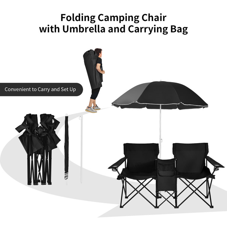 Double camping chair online with umbrella